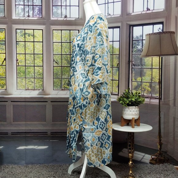 NWT SONOMA WATERCOLOR IKAT LONG KIMONO (IVORY MULTI / OS) - Picture 8 of 11